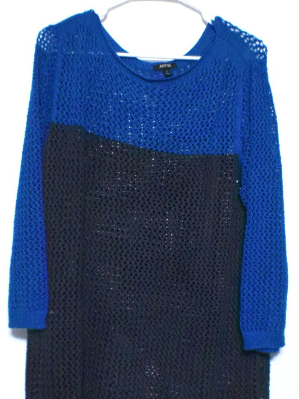 Apt. 9 Open Knit Tunic Top Women's XL Blue Black Colorblock Long Sleeve